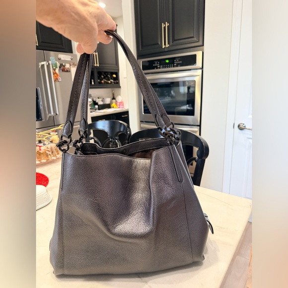 Coach Elegant Charcoal grey metallic Leather Tote Bag - Picture 2 of 9